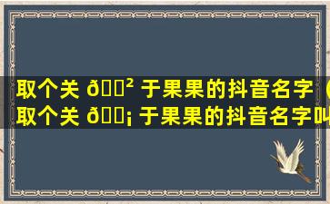 取个关 🌲 于果果的抖音名字（取个关 🐡 于果果的抖音名字叫什么）